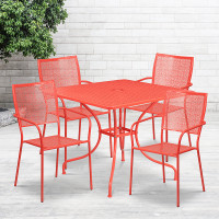 Flash Furniture CO-35SQ-02CHR4-RED-GG 35.5" Square Table Set with 4 Square Back Chairs in Coral